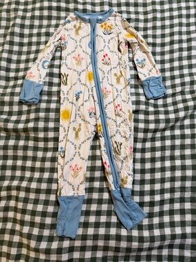 Little Sleepies Blue-Trim Floral Zip Front Kids One-Piece